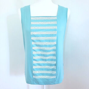 Bob Mackie Top Women S Blue White Sequin Tank Retro Nautical Resort Coastal Mod